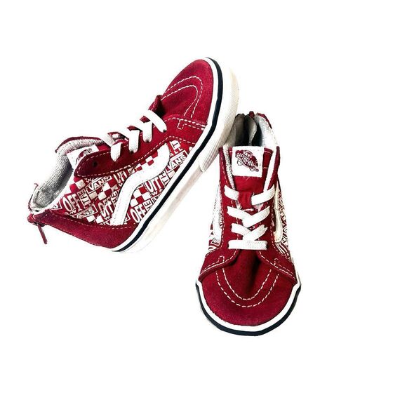 Vans Off The Wall Kid Toddler 7 Suede/Canvas Lace Up Shoe Sneaker Red Sk8 Hi Zip - Picture 1 of 12